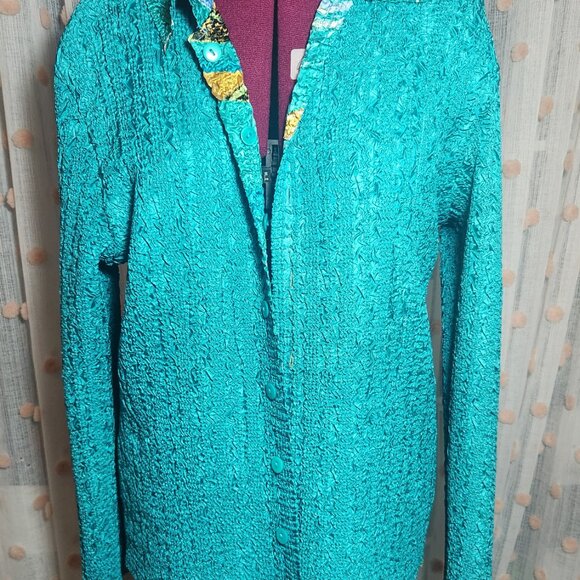 Vintage Women's Reversible light jacket - M, teal and Monet inspired design - Picture 2 of 5